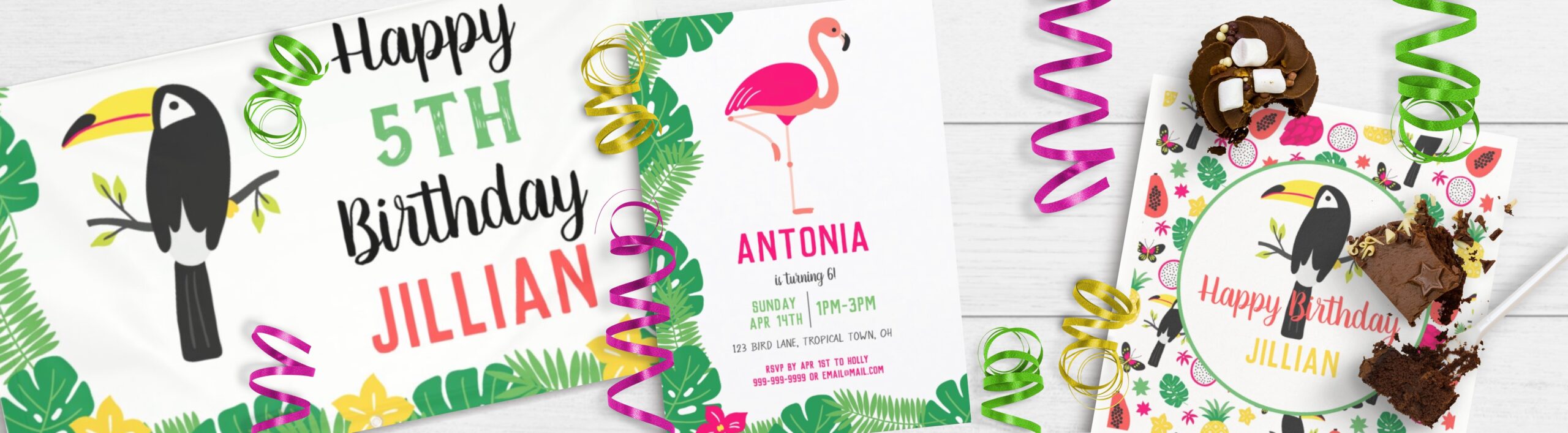 Tropical Flamingo & Toucans Birthday Theme